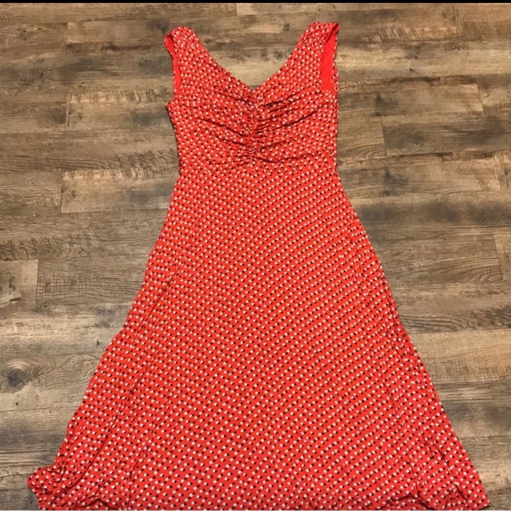 Boden Red Polka Dot Ruched Dress 10 long